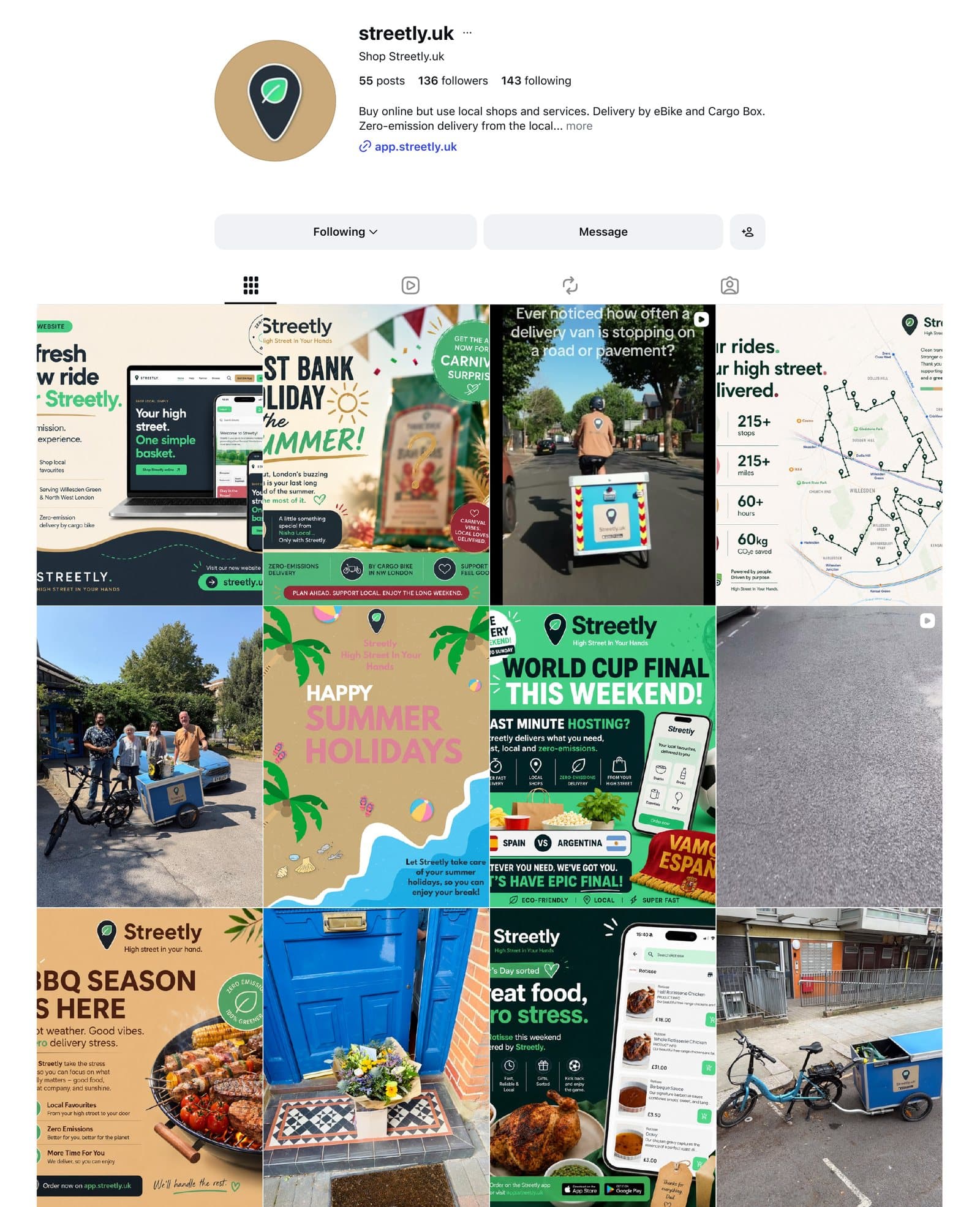The Streetly Instagram profile and a grid of recent posts
